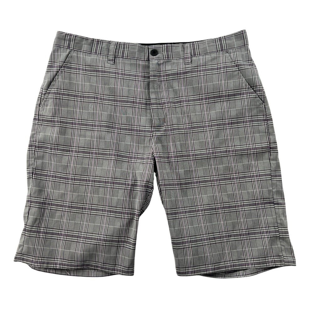 Travis‎ Mathew Golf Shorts Mens 38 Gray Plaid Stretch Performance Active Summer